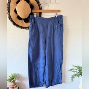 Tulip Blue Gauzy Cotton Pull On Pants Size Large Boho Lagenlook